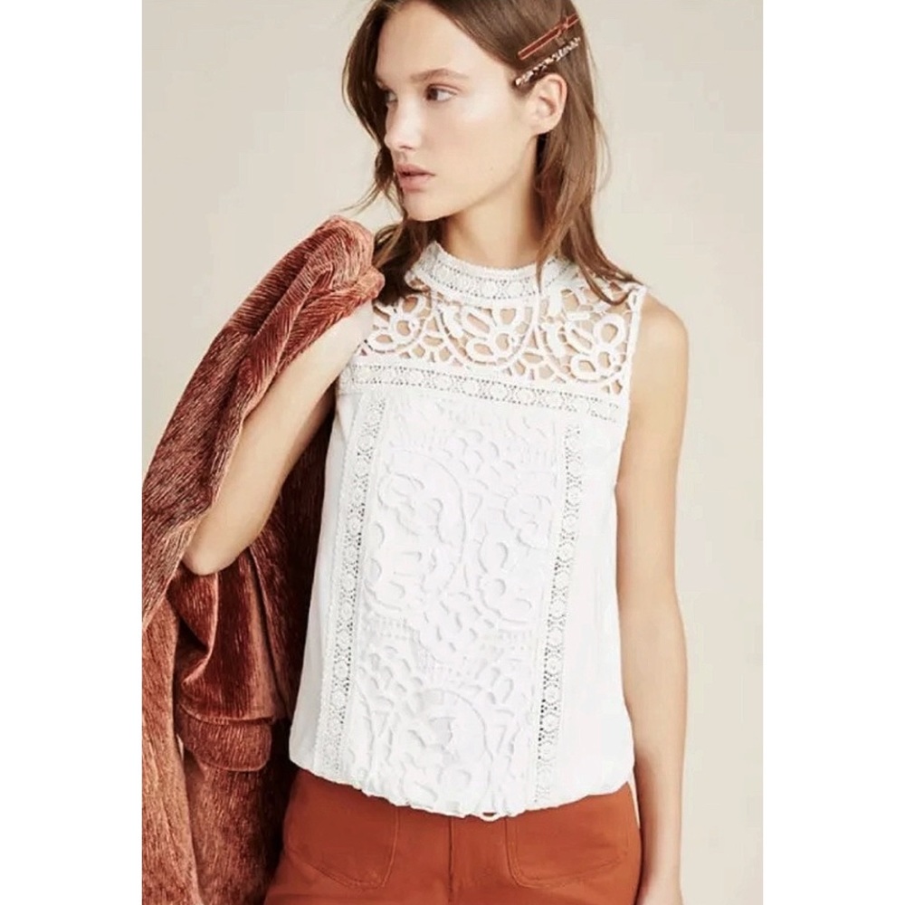 NWT Anthropologie Tiny White Detailed Top